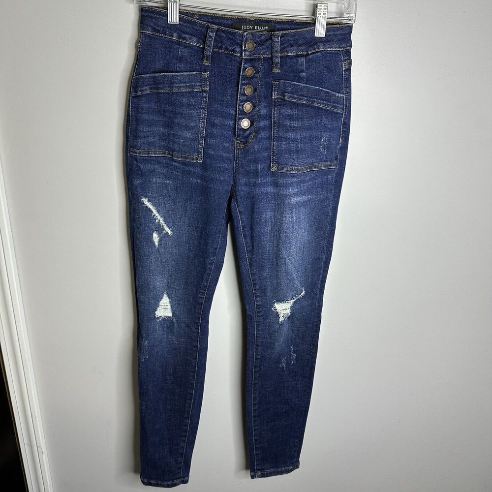 Women's Judy Blue Size 5/27‎ Skinny Fit Buttonfly Distressed Jeans Stretch